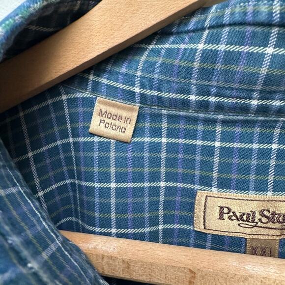 Paul Stuart XXL Blue Green Check Cotton Button-Down Shirt Poland - Picture 3 of 6